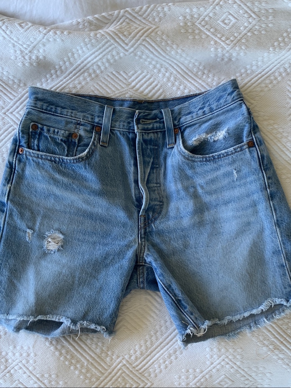 Levi's Light Blue Distressed Denim Shorts
